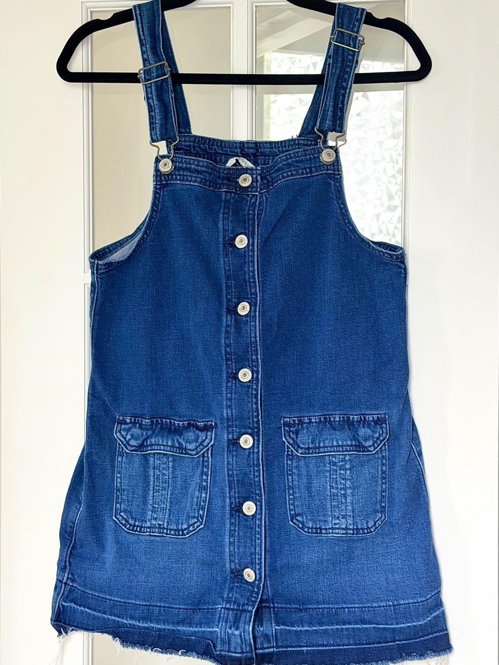 American Eagle Outfitters Blue Denim Button-Front Pinafore Mini Dress